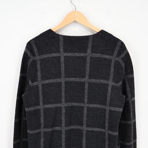 Eileen Fisher 100% Merino Wool Open Front Cardigan Sweater Plaid Charcoal Small - Picture 4 of 6